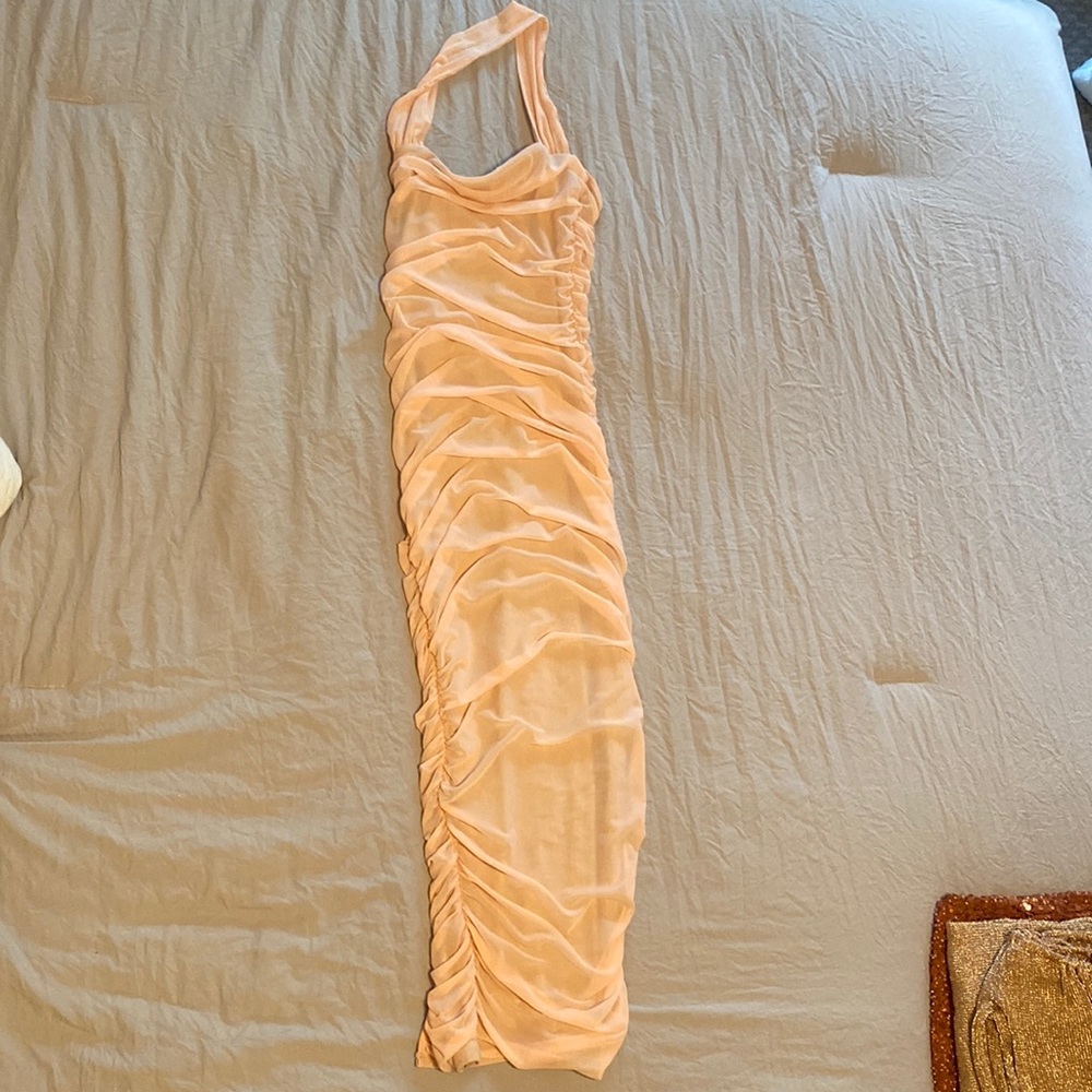 Baby pink halter midi dress from Oh Polly.